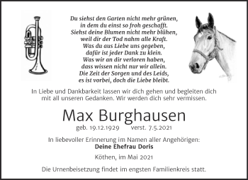 Traueranzeige von Max Burghausen von Trauerkombi Köthen