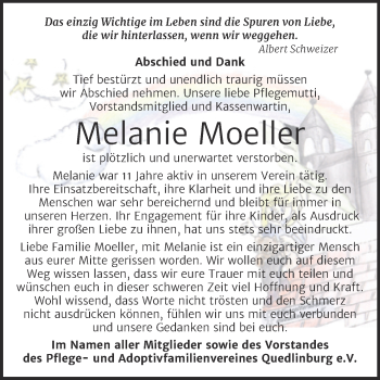 Traueranzeige von Melanie Moeller von Super Sonntag Quedlingburg