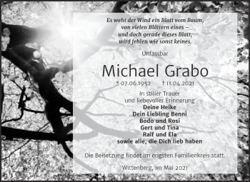 Traueranzeige von Michael Grabo von Trauerkombi Wittenberg