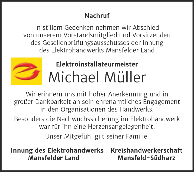  Traueranzeige für Michael Müller vom 15.05.2021 aus Super Sonntag Mansfelder Land