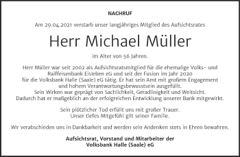 Traueranzeige von Michael Müller von Mitteldeutsche Zeitung Halle/Saalkreis