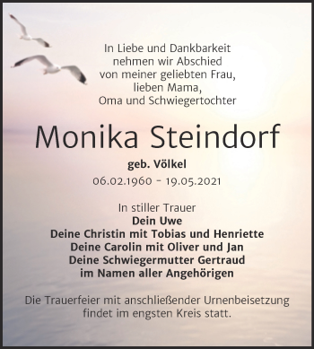 Traueranzeige von Monika Steindorf von Trauerkombi Wittenberg