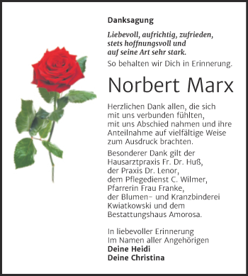 Traueranzeige von Norbert Marx von Trauerkombi Dessau