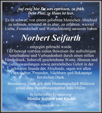 Traueranzeige von Norbert Seifarth von Trauerkombi Quedlinburg