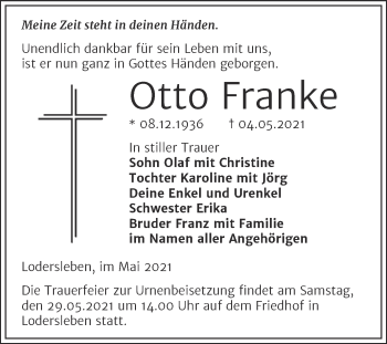 Traueranzeige von Otto Franke von Trauerkombi Merseburg