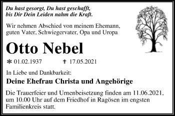 Traueranzeige von Otto Nebel von Trauerkombi Wittenberg