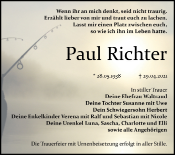 Traueranzeige von Paul Richter von Trauerkombi Bitterfeld