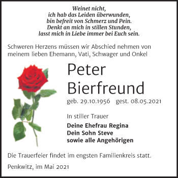Traueranzeige von Peter Bierfreund von Trauerkombi Zeitz