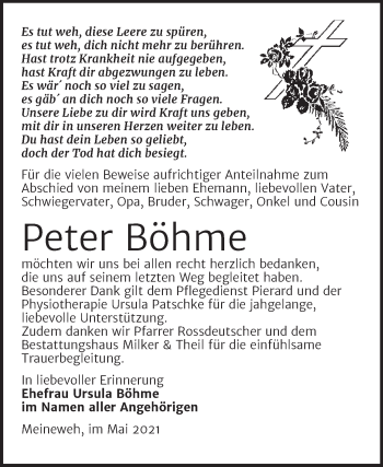 Traueranzeige von Peter Böhme von Trauerkombi Zeitz