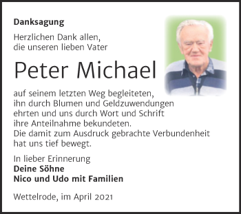 Traueranzeige von Peter Michael von Trauerkombi Sangerhausen