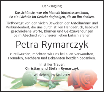 Traueranzeige von Petra Rymarczyk von Trauerkombi Aschersleben