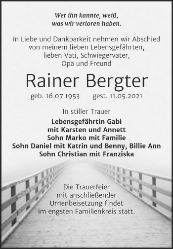 Traueranzeige von Rainer Bergter von Trauerkombi Zeitz