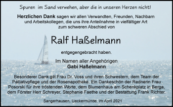 Traueranzeige von Ralf Haßelmann von Trauerkombi Sangerhausen