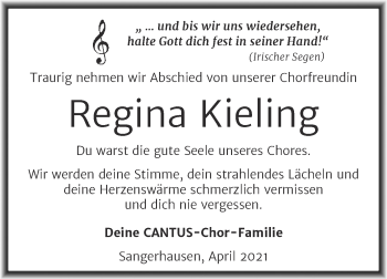 Traueranzeige von Regina Kieling von Super Sonntag Sangerhausen