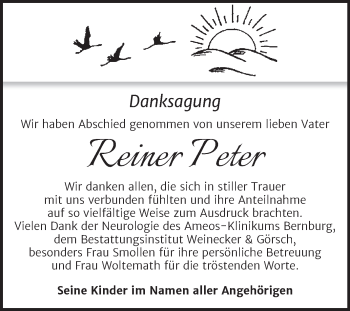 Traueranzeige von Reiner Peter von Trauerkombi Bernburg