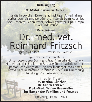 Traueranzeige von Reinhard Fritzsch von Super Sonntag Naumburg/Nebra