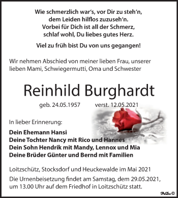 Traueranzeige von Reinhild Burghardt von Trauerkombi Zeitz