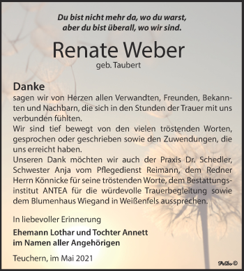 Traueranzeige von Renate Weber von Trauerkombi Weißenfels