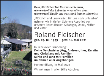 Traueranzeige von Roland Fleischer von Trauerkombi Weißenfels