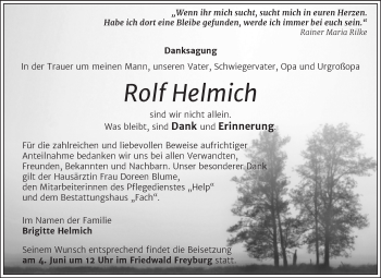 Traueranzeige von Rolf Helmich von Trauerkombi Merseburg