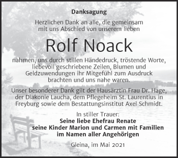 Traueranzeige von Rolf Noack von Wochenspiegel Naumburg/Nebra