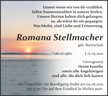 Traueranzeige von Romana Stellmacher von Trauerkombi Bitterfeld