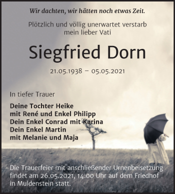 Traueranzeige von Siegfried Dorn von Trauerkombi Bitterfeld