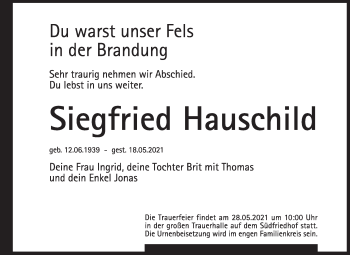 Traueranzeige von Siegfried Hauschild von Mitteldeutsche Zeitung Halle/Saalkreis