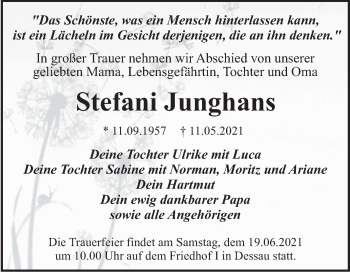 Traueranzeige von Stefani Junghans von Mitteldeutsche Zeitung Dessau-Roßlau