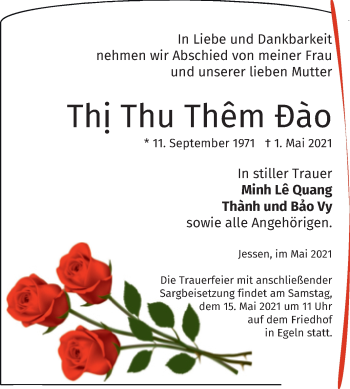 Traueranzeige von Th? Thu Thêm Ðào von Mitteldeutsche Zeitung