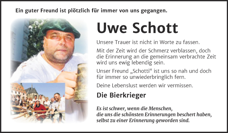  Traueranzeige für Uwe Schott vom 12.05.2021 aus Trauerkombi Weißenfels