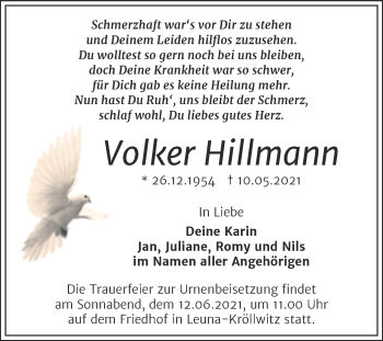 Traueranzeige von Volker Hillmann von Trauerkombi Merseburg