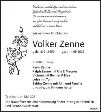 Traueranzeige von Volker Zenne von Trauerkombi Weißenfels