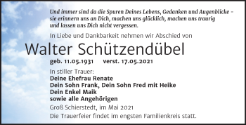 Traueranzeige von Walter Schützendübel von Trauerkombi Aschersleben
