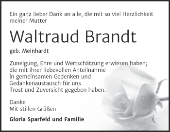 Traueranzeige von Waltraud Brandt von Mitteldeutsche Zeitung Halle/Saalkreis