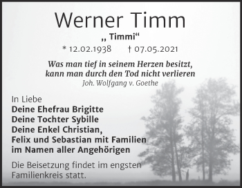 Traueranzeige von Werner Timm von Trauerkombi Bitterfeld