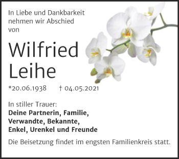 Traueranzeige von Wilfried Leihe von Trauerkombi Dessau