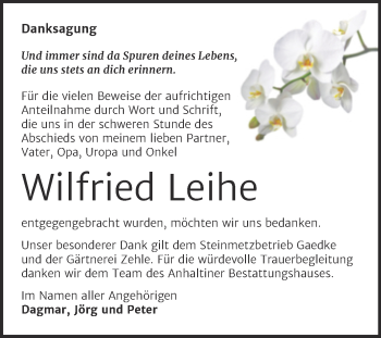 Traueranzeige von Wilfried Leihe von Trauerkombi Dessau