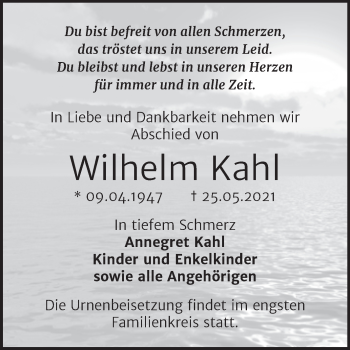 Traueranzeige von Wilhelm Kahl von Trauerkombi Wittenberg