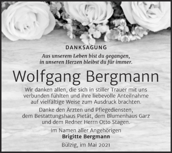 Traueranzeige von Wolfgang Bergmann von Trauerkombi Wittenberg