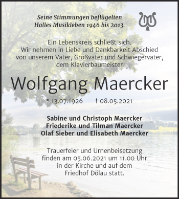 Traueranzeige von Wolfgang Maercker von Mitteldeutsche Zeitung Halle/Saalkreis