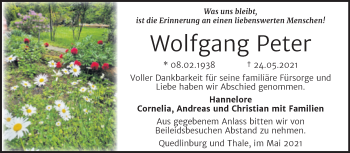 Traueranzeige von Wolfgang Peter von Trauerkombi Quedlinburg