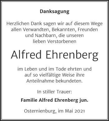 Traueranzeige von Alfred Ehrenberg von Trauerkombi Köthen