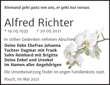 Traueranzeige von Alfred Richter von Trauerkombi Bitterfeld
