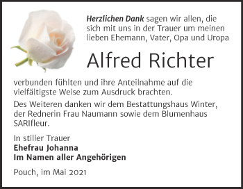 Traueranzeige von Alfred Richter von Trauerkombi Bitterfeld