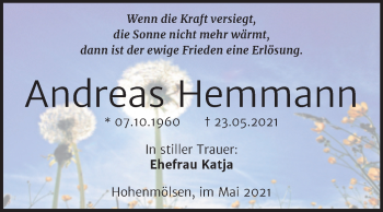 Traueranzeige von Andreas Hemmann von Trauerkombi Weißenfels