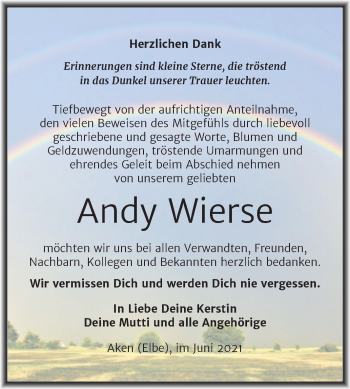 Traueranzeige von Andy Wierse von Trauerkombi Dessau