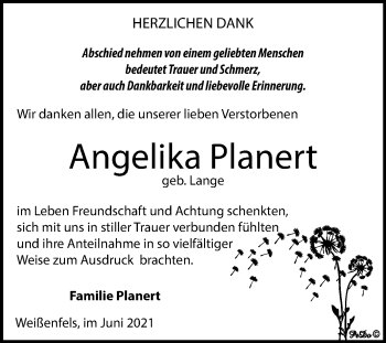 Traueranzeige von Angelika Planert von Trauerkombi Weißenfels