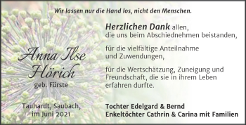 Traueranzeige von Anna Ilse Hörich von Super Sonntag Naumburg/Nebra