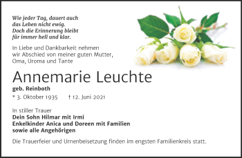Traueranzeige von Annemarie Leuchte von Trauerkombi Köthen